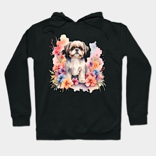 A shih tzu decorated with beautiful watercolor flowers Hoodie